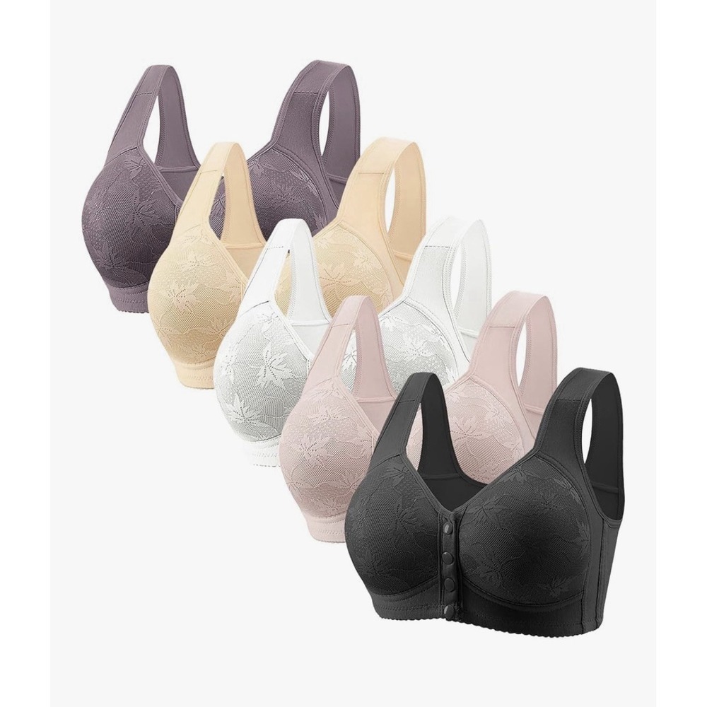 Womens 5PK Front Close Bras 36/80 Wireless Comfort Daisy Lace Black White XS B/C